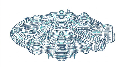 Detailed Blueprint of a Futuristic Spaceship Design. © Slamet