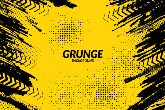 Abstract Grunge Frame Background with Halftone Dots. Yellow and Black Urban Vector Texture. Urban Distressed Texture and Arrow Elements.