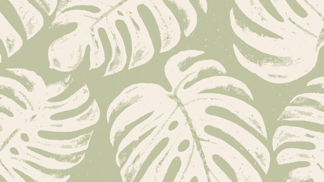 Monstera leaf pattern with textured beige and muted green tones