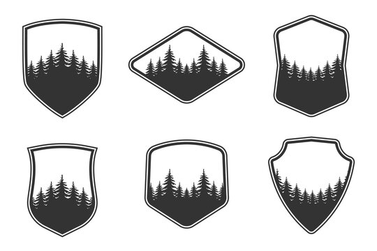 Camp Adventure Crest Templates Vector Collection. Camp Adventure Forest Shields and Outdoor Badge Shapes