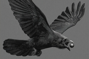 Obraz premium Black Metal Inspired Raven with Fully Spread Wings and Intricate Details