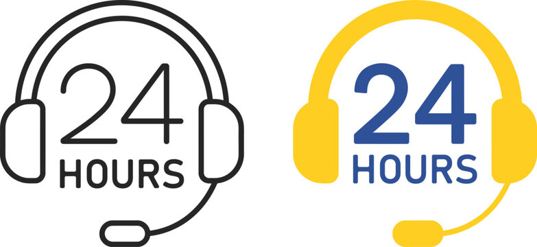 24 hours customer support service with headset icon