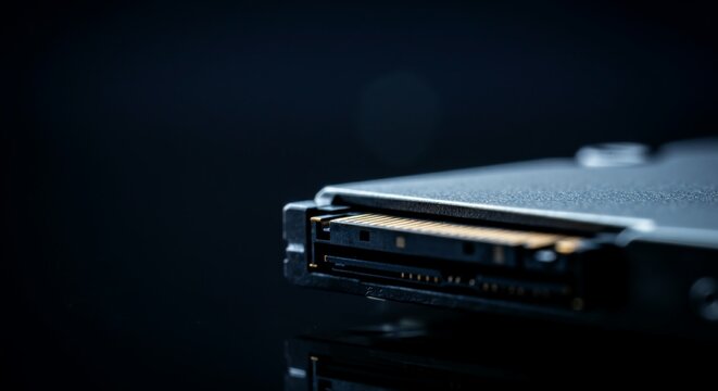 Extreme macro photography close up side profile disconnected silver SATA.