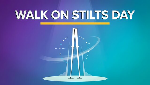 Walk on stilts day celebration banner with illustration of stilts
