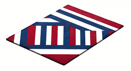 Fototapeta premium 3D Isometric Large Patriotic Floor Mat for Election Convention Hall, Red White Blue Geometric Rug, Isolated on White