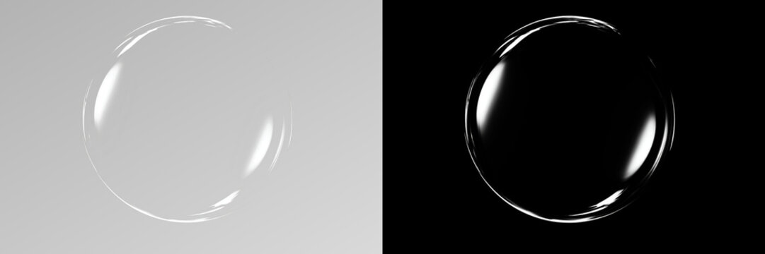 Transparent png of two isolated white soap bubbles with shiny reflective surfaces floating clear water spheres with overlay effect for creative design bubble ball air circle sphere