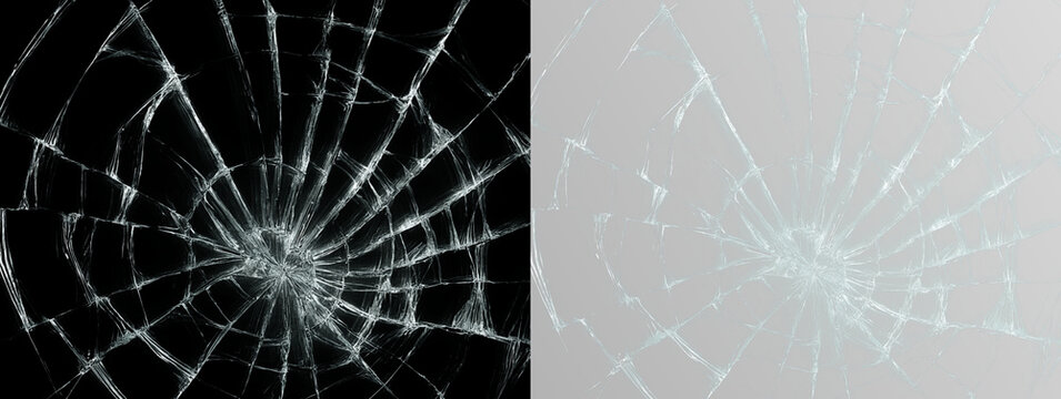 Transparent png shattered broken glass effect overlay with silver blue cracked texture pattern isolated on transparent background for design damage impact and fracture elements crack glasses crash