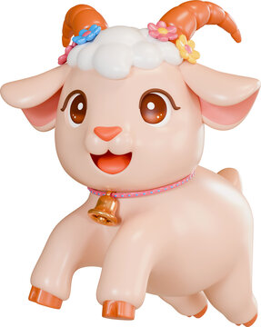 Cute cartoon goat. Symbol of the 2027 Year of the goat. 3d render isolated transparent png illustration