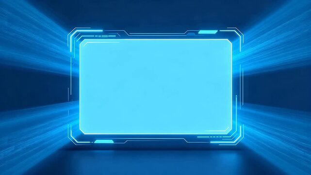 Holographic interface with glowing neon blue lines and radiant light effects on dark blue background