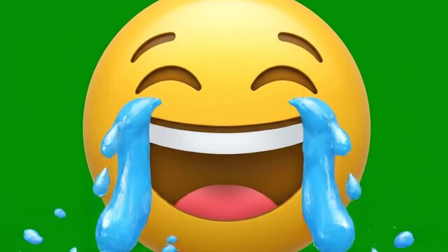 Laughing emoji on green screen.
