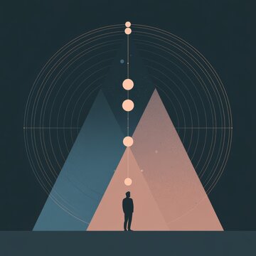 Algorithmic accountability concept with geometric decision layers and human oversight
