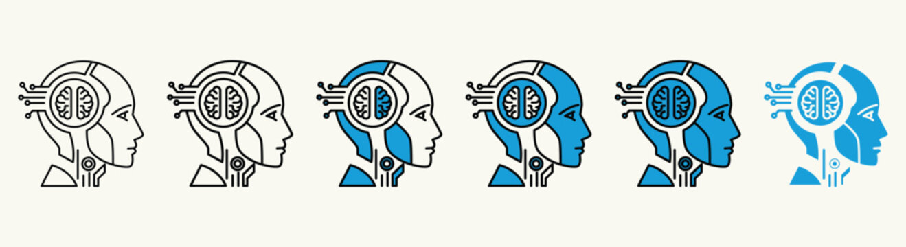 Artificial Intelligence Robot Head Icon Set