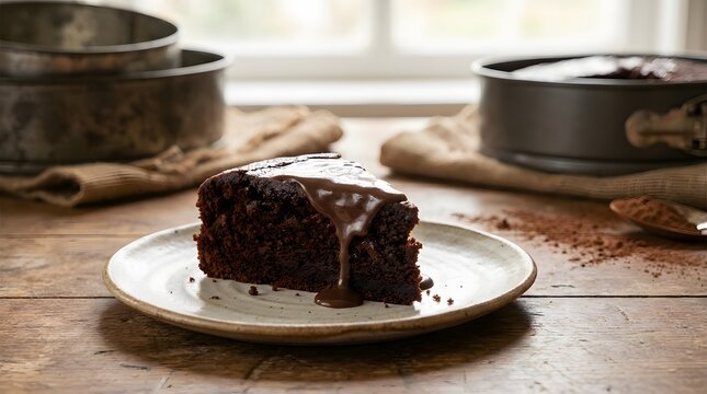 Chocolate cake with melting chocolate lava cream, made by Ai
