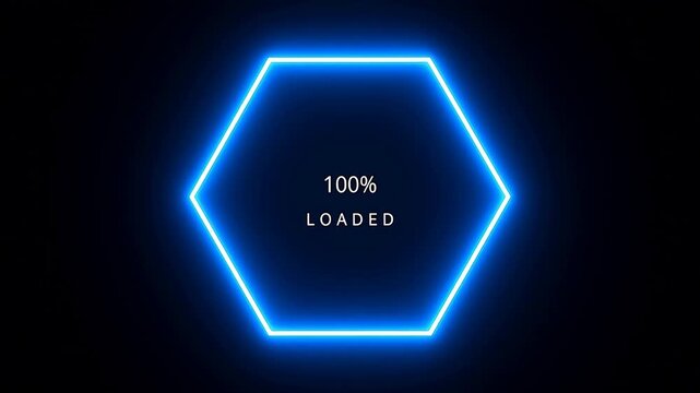 Blue neon hexagon with loaded text