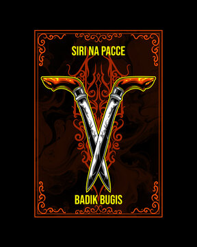 Illustration design of Badik, a traditional knife from the Bugis tribe of Indonesia, design for screen printing on clothes