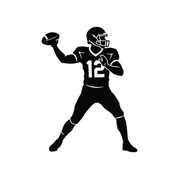 American football quarterback throwing ball in silhouette against a white background during a game concept