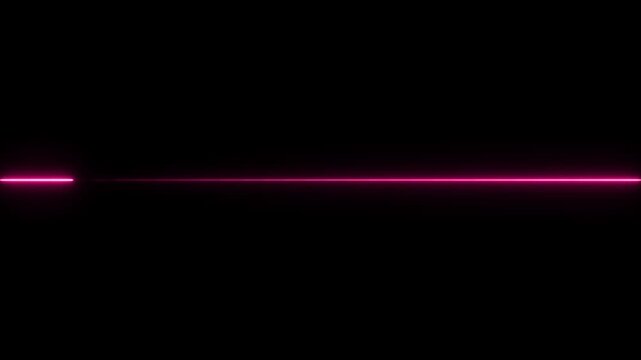 A glowing pink neon horizontal line segment isolated on a solid black background creating a simple minimalist light effect for digital