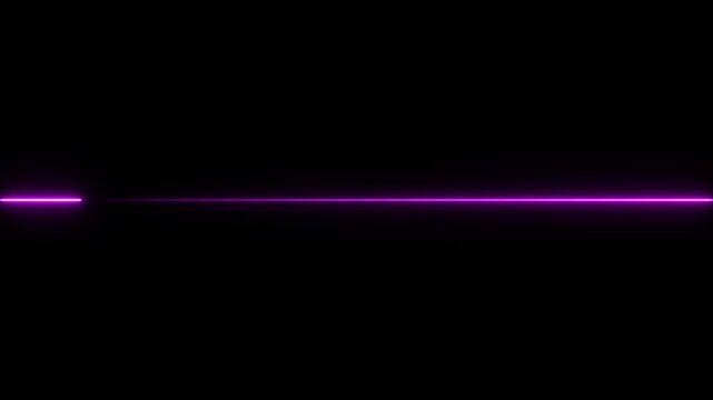 A single glowing purple neon horizontal line segment isolated on a solid black background creating a simple minimalist light effect for digital