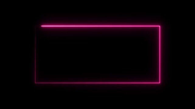 A glowing pink neon rectangular frame outline isolated on a solid black background for use as a digital border or a vibrant light