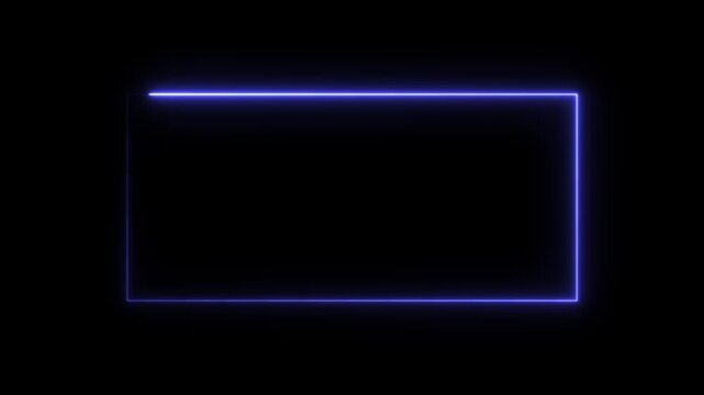 A glowing blue neon rectangular frame outline isolated on a solid black background for use as a digital border or a vibrant light