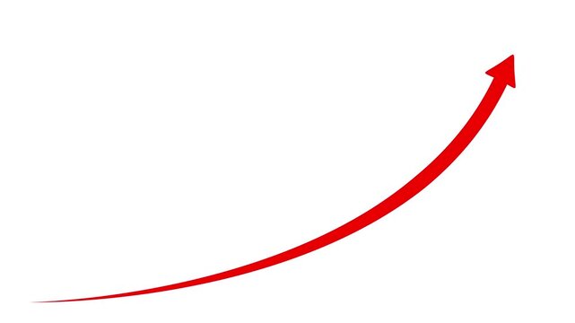 Bright red upward arrow showing growth and progress isolated on a white background for business presentations and data visualization