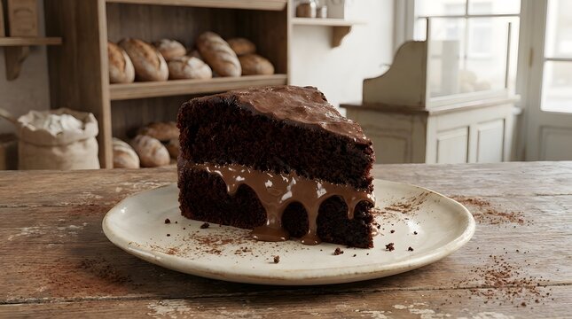 Chocolate cake with melting chocolate lava cream, made by Ai