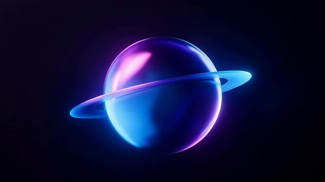 Glowing planet with ring in space