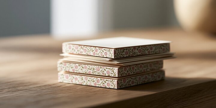 Stack of decorative floral note cards