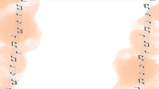 五線譜と音符の水彩風背景フレームイラスト