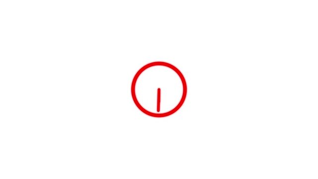 Minimalist red outline clock with two hands indicating time isolated on a white background for use in digital applications and time concepts
