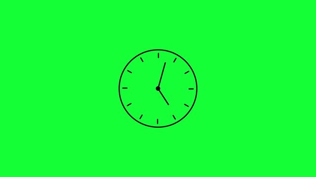 Minimalist black clock with thin hands and circular frame isolated on a solid green background for time management and scheduling concepts