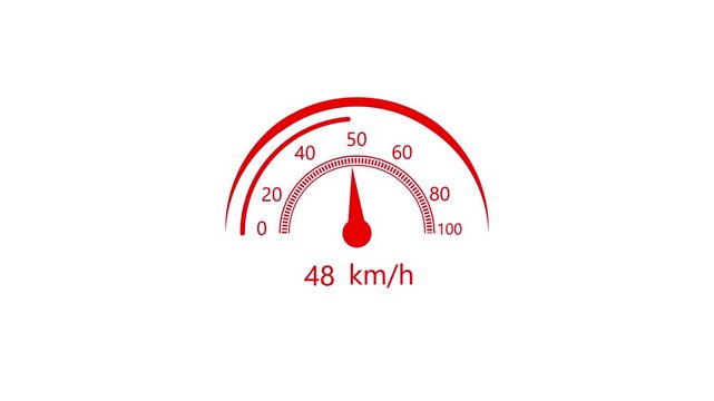 Red speedometer gauge showing twenty six kilometers per hour on a white background for digital dashboard interface and automotive speed display