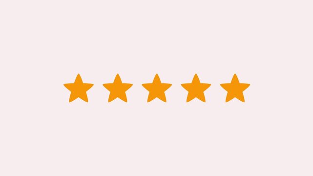 Five orange star rating arranged in a horizontal row on a light pink background representing customer feedback and evaluation systems