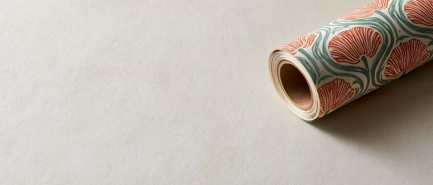 Rolled decorative floral wallpaper pattern