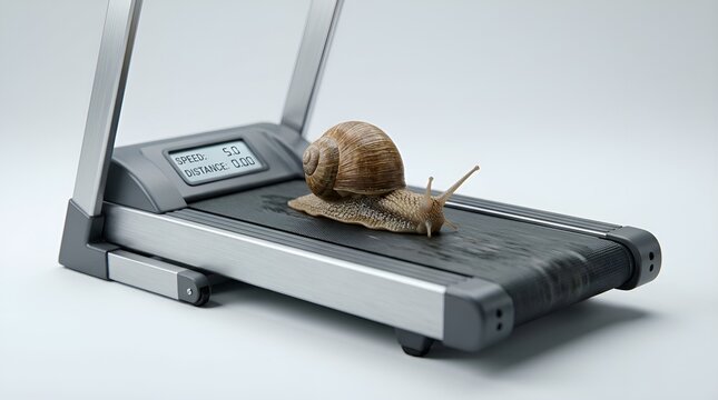 Running in Place Concept with Snail on a Treadmill