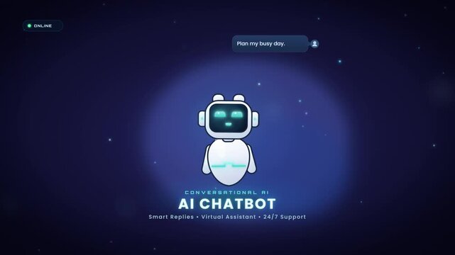 Conversational AI chatbot robot answering messages with chat bubbles for customer support