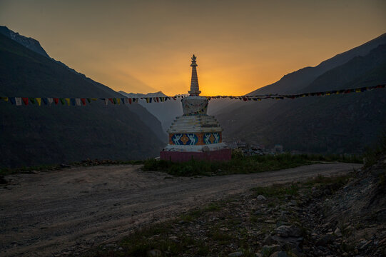 Sunset at Sissu Monastery in Lahaul Valley, Himachal Pradesh