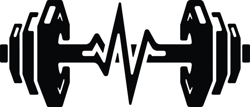 Heartbeat Pulse Barbell Vector Silhouette for Cardio and Weightlifting Health Concept