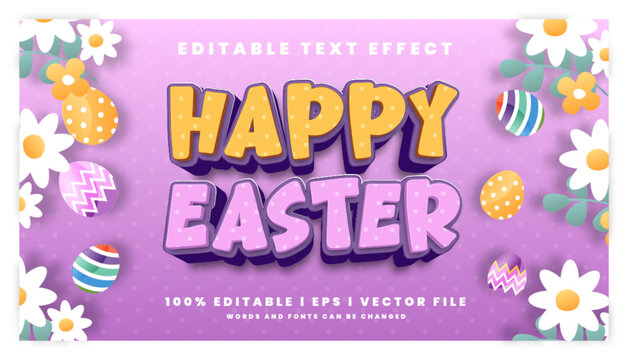 Editable happy easter 3d text effects