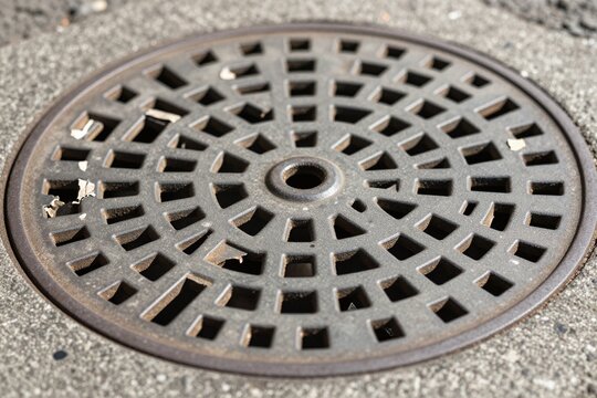 A close up of a manhole cover on a street