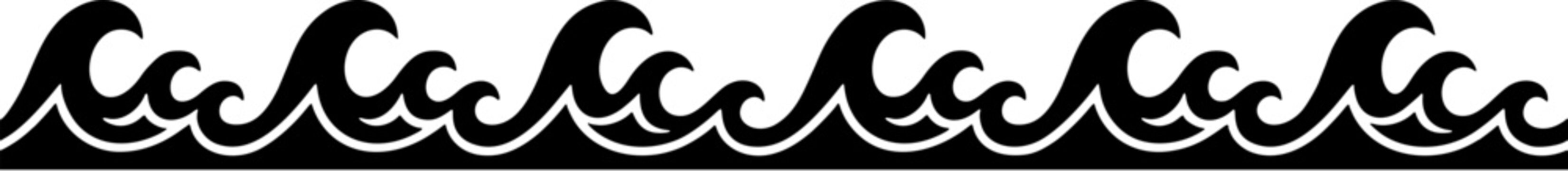 Seamless wave pattern border with stylized black ocean water curls on white background