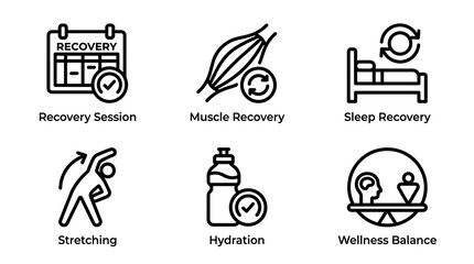 Fototapeta premium Fitness Recovery and Wellness Line Icon Set