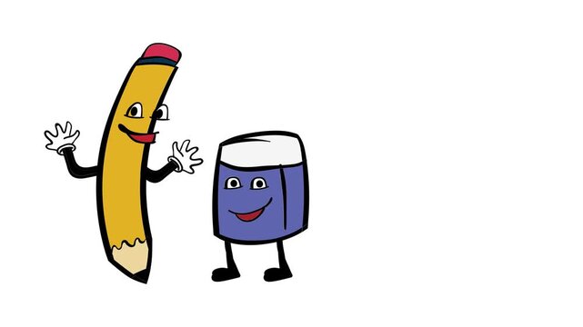 Cute Pencil and Eraser Mascot Back to School Character Animation Motion Graphic Element