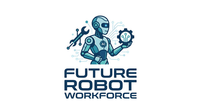 Robot holding tools in hand futuristic illustration