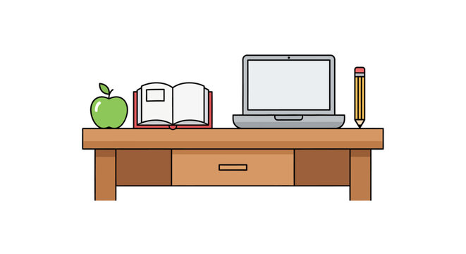 Laptop on a wooden desk.