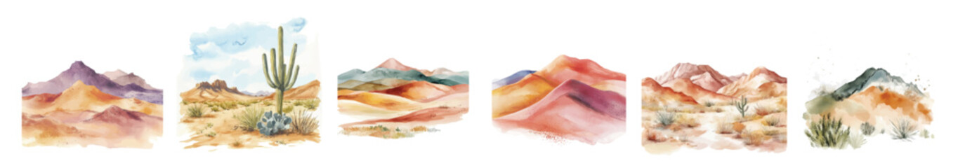 A Collection of hand painted desert painting designs, Hand-painted style, vectorized, vector set available in EPS, Plant set, vector set available in EPS, Simple Hand-painted watercolor style © Zizak