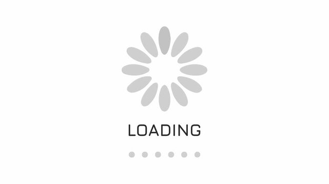 Minimalist digital loading interface with circular progress spinner and text icon on bright white background for apps.