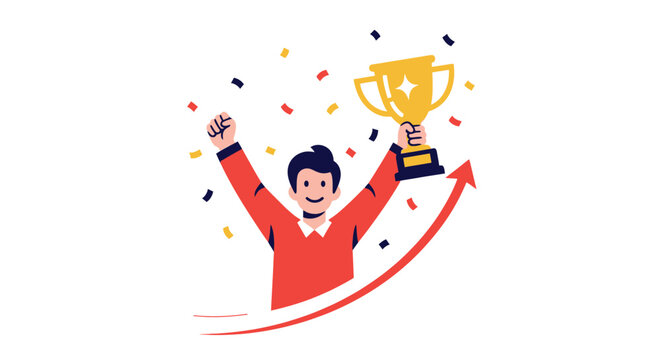 Man holding trophy in celebration.