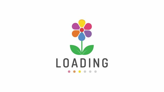 Cheerful minimalist vector illustration of a colorful flower progress bar on a white background showing digital growth and waiting.