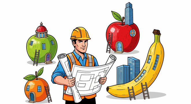 Man in hard hat holding plans.